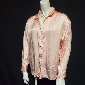 Gigi Pink Long Sleeve Silk Button Down Shirt (M)